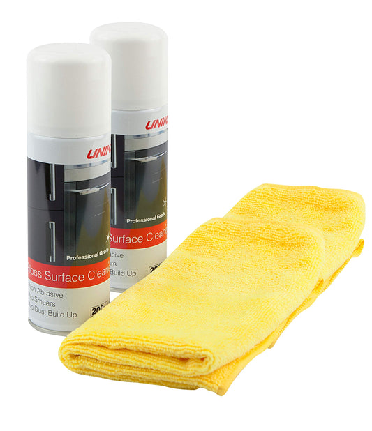 Unika Gloss Surface Cleaner and Microfibre Cloth - Twinpack Twin Pack Aerosol Single