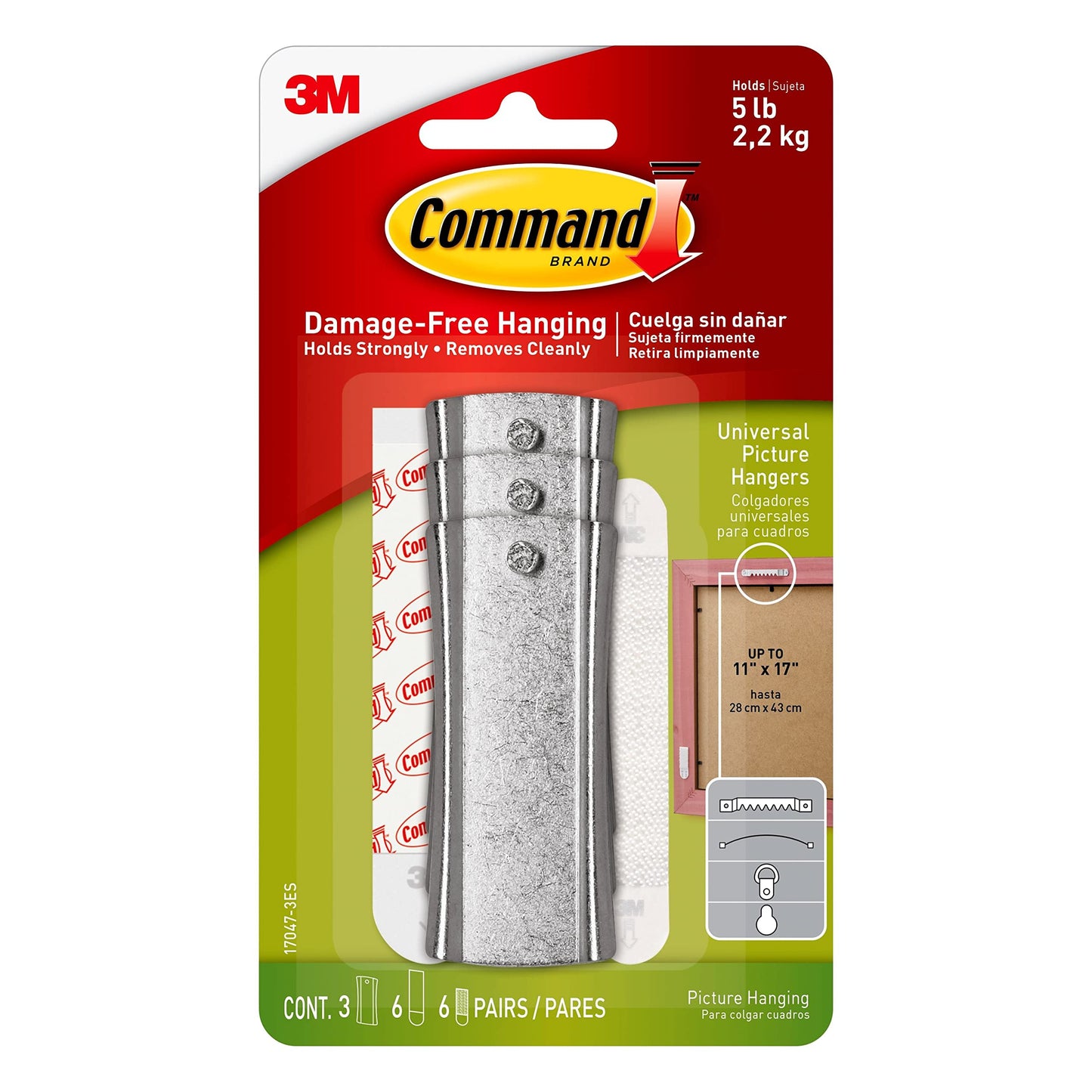 Command Large Universal Frame Hanger, 3-Hangers, 6-Strips, 6-Frame Stabilizer Strips, Decorate Damage