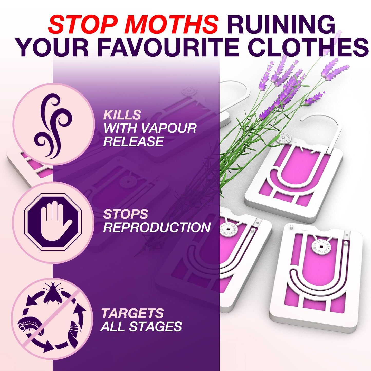 Aviro Moth Repellent for Wardrobes - 18 Moth Killer Hangers with Natural Lavender Scent. Highly Effective Easy to Use Moth Repellent for Clothes. UK Made 6 count (Pack of 3)