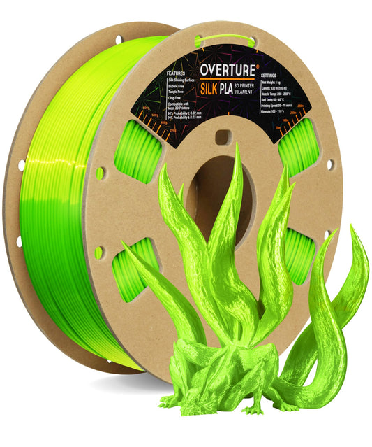 OVERTURE Silk PLA Filament PLA Silk 1.75mm Clog-Free Shiny 3D Printer Consumables, 1kg Spool (2.2lbs),Dimensional Accuracy +/- 0.05mm(Silk Neon Green) Silk Neon Green