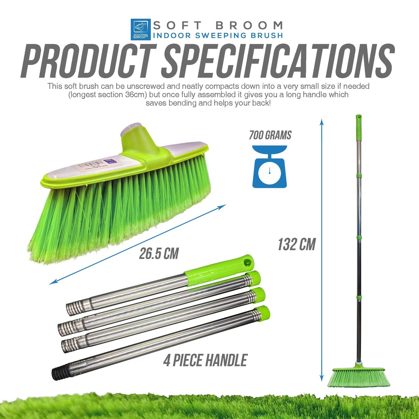 Soft Broom Indoor Sweeping Broom Brush with Stainless Steel Handle - The Perfect Indoor Sweeping Kitchen Floor Brush Broom for Your House - The Long Handled Brush Sweeper Broom (Green) Green