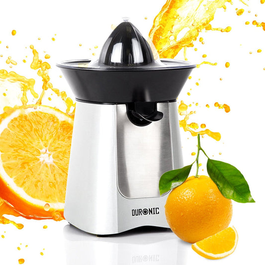 Duronic Electric Citrus Juicer JE6SR Fruit Juice Press Extractor 100W Motor Silver and Stainless-Steel 2 Cone Oranges Lemons Squeezer Machine JE6SR 100 Watt