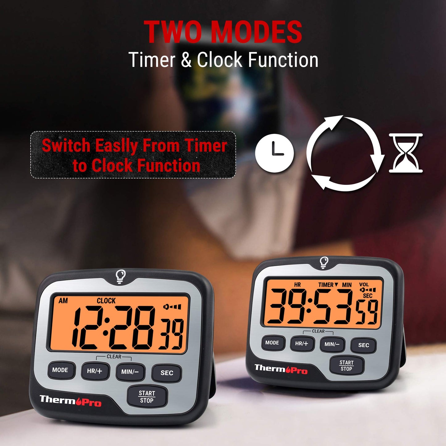 ThermoPro TM01 Kitchen Timer Digital Cooking Timer with Large LCD Display Volume Alarm Timer Multifunction Adjustable Countdown Timer Backlit Professional