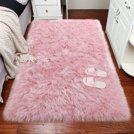 Faux Sheepskin Rug Fluffy Rug,Fluffy Area Small Rugs Shaggy Rugs for Bedroom Rug Fluffy Sofa Floor Carpet Home Decoration Pink Rugs (Pink 27.5 x 53.1 inch) 27.5(W) x 53.1(L) inch