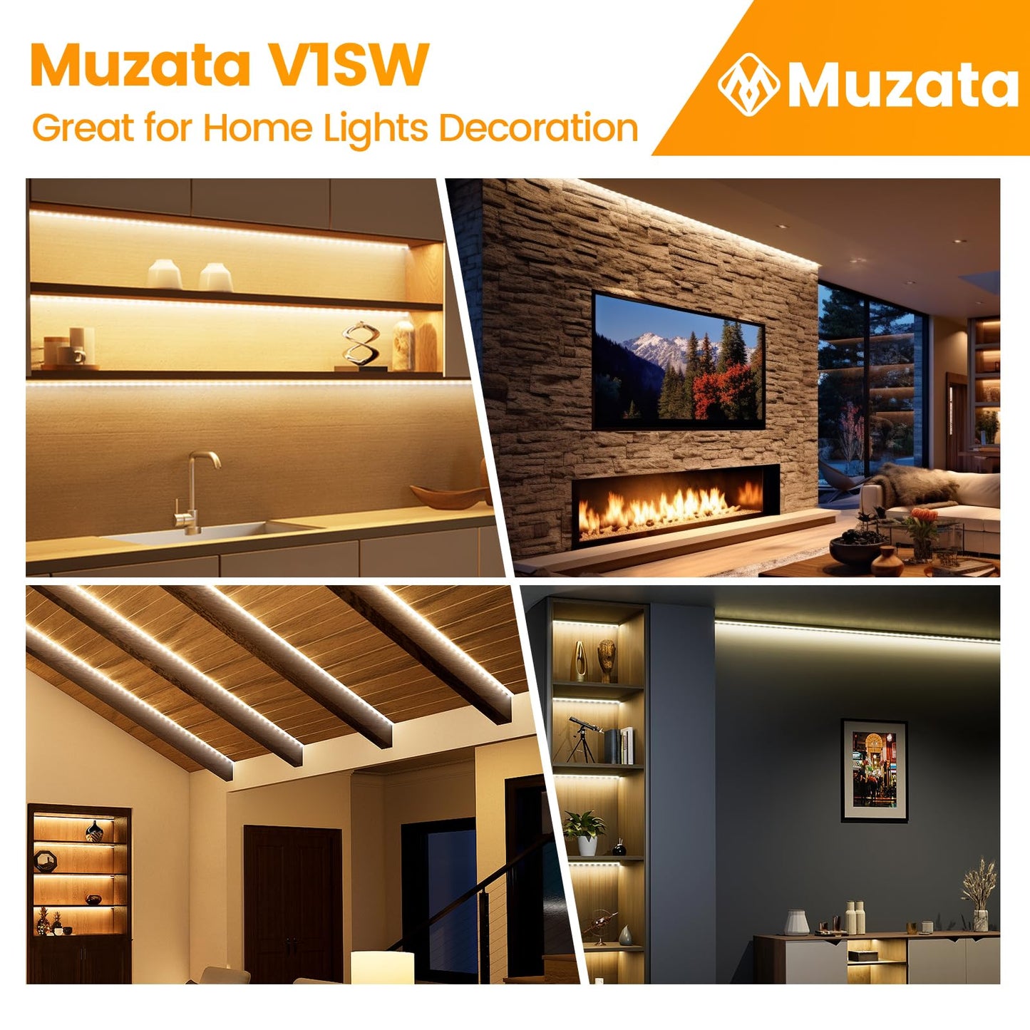 Muzata 6-Pack 3.3FT/1Meter V Shape LED Aluminum Channel System with Milky White Cover Aluminum Channel System Profile for LED Strip Lights Diffuser Under Cabinet Wall Lighting V1SW WW 1M 6Pack