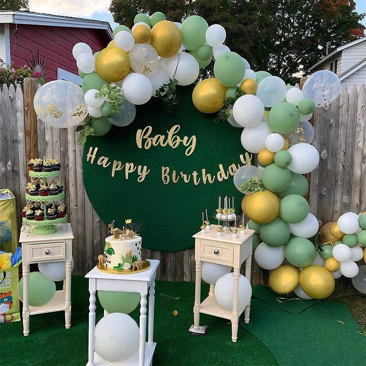 Olive Green Balloon Arch Kit, Sage Green Balloons Garland Kit, Green White Gold Confetti Balloons Kit for Boy Girl Birthday Party Balloons, Baby Shower Decorations, Jungle Safari Party Decoration A Sage Green