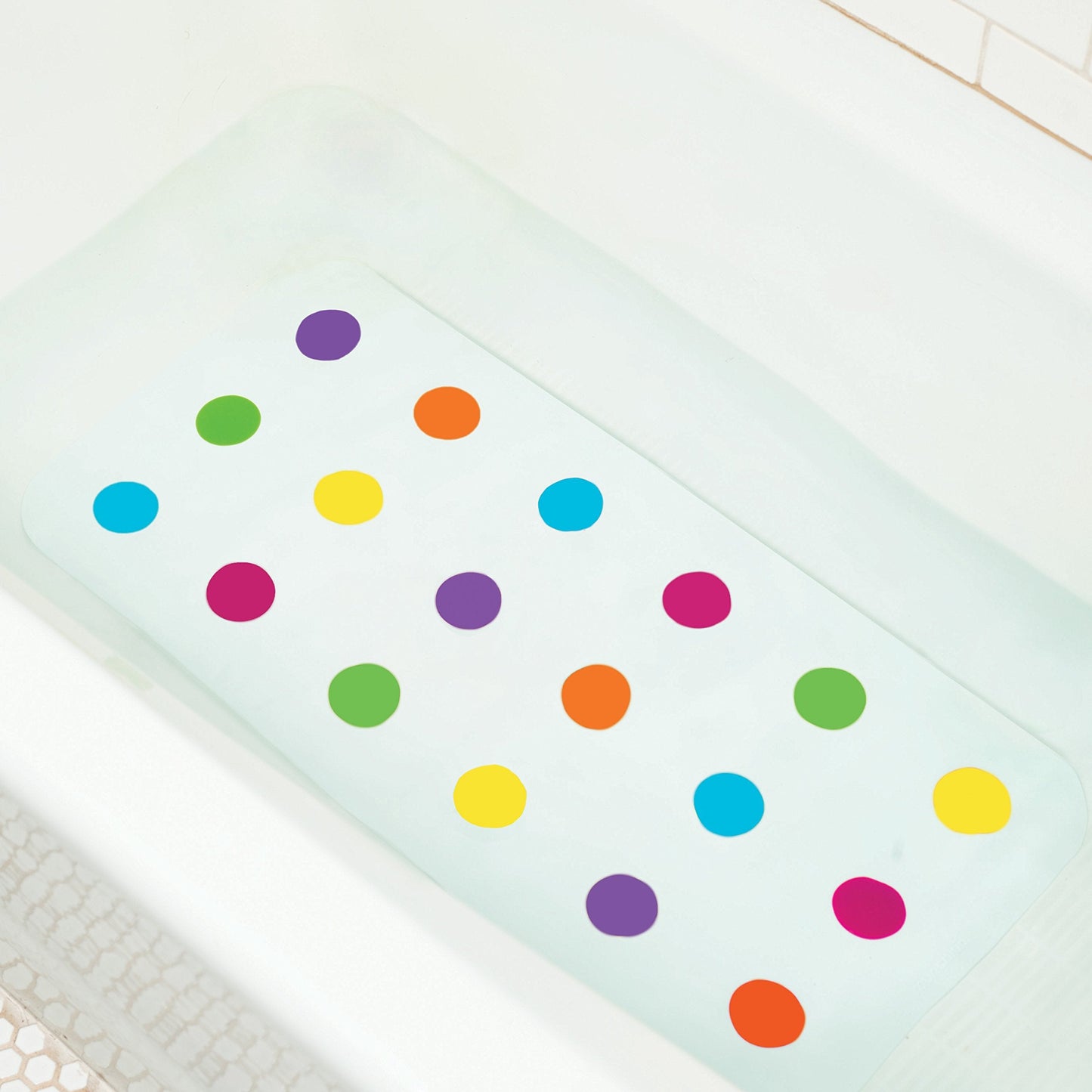 Munchkin Dandy Dots Non Slip Baby Bath Mat, Colourful Bubble Bath Mat & Shower Mat, Safety Kids Plastic Mat with Skid-Resistant Suction Cups, Essential Children's Accessories