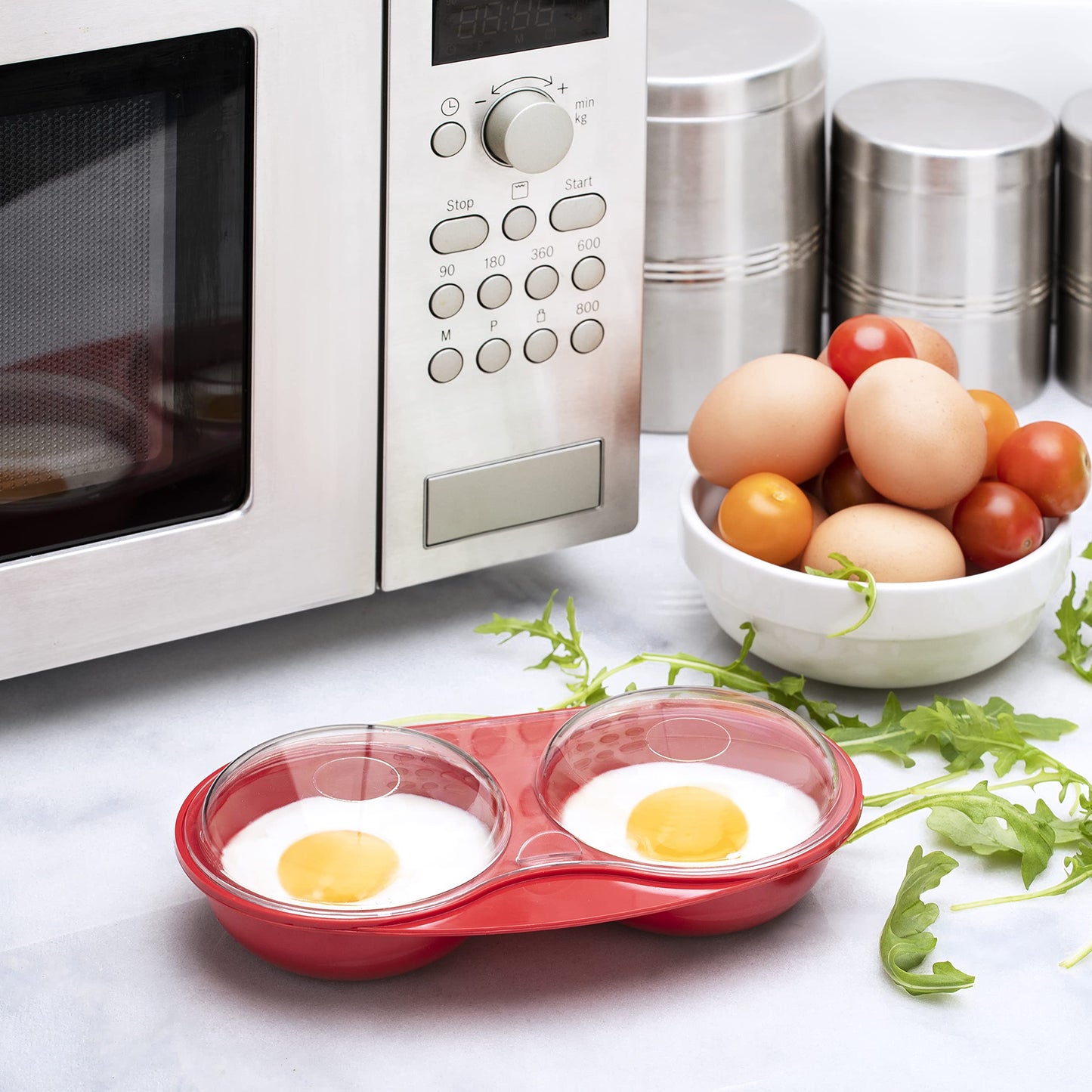 Easy Cook NS606R Microwave Egg Poacher, red, 2 cup