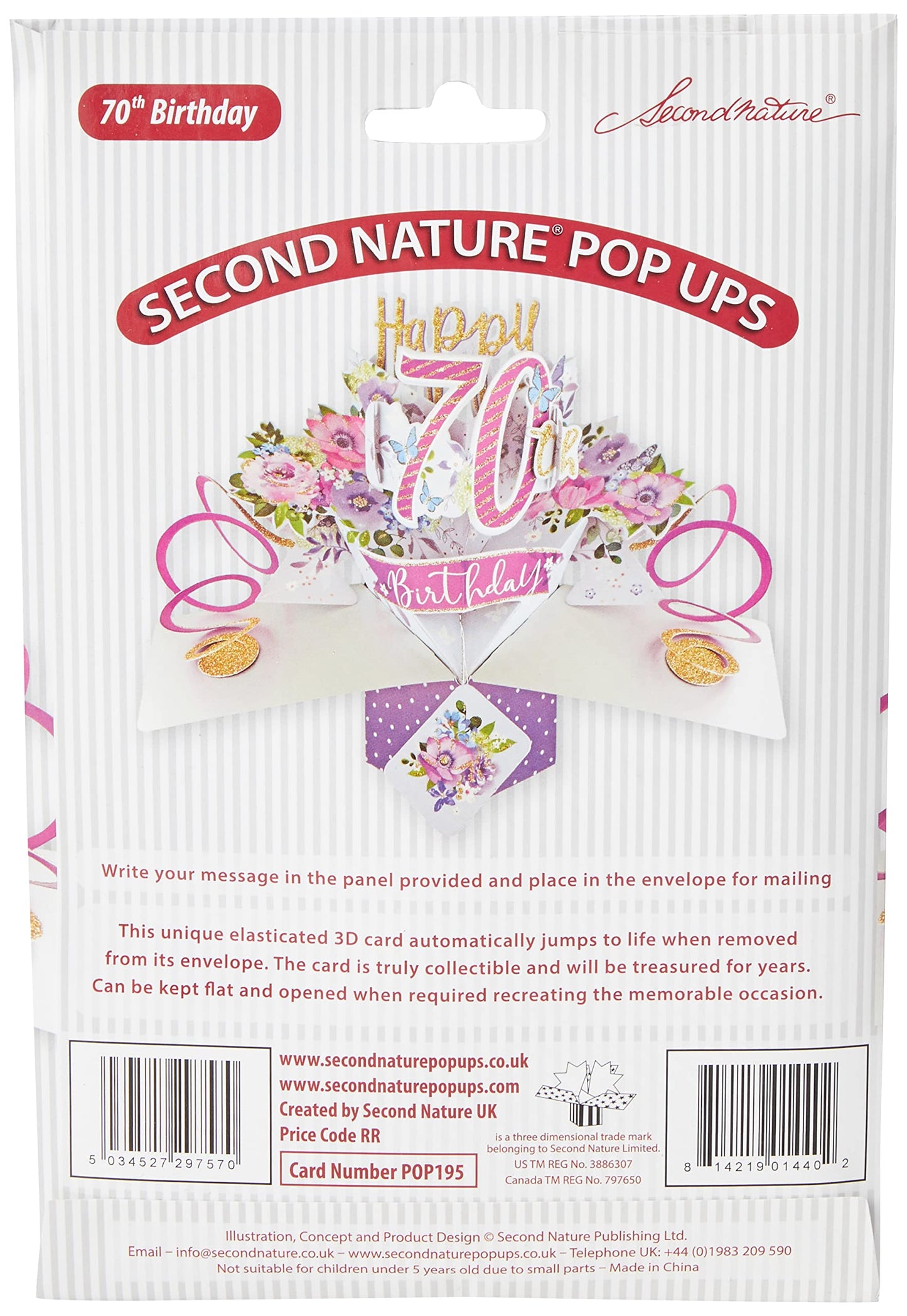 Happy 70th Birthday Pop-Up Greeting Card Original Second Nature 3D Pop Up Cards