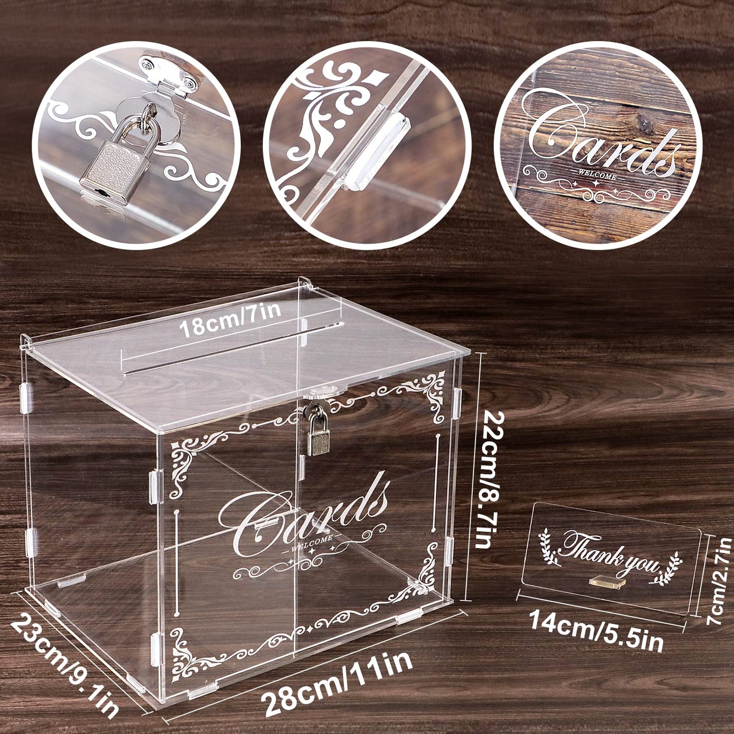 Benjia Acrylic Wedding Card Box Money Post Gift Box Holder, Clear Card Box Large Letter Envelope Boxes with Lock and Slot for Reception Anniversary Birthday Party Baby Shower (transparent) Mr & Mrs