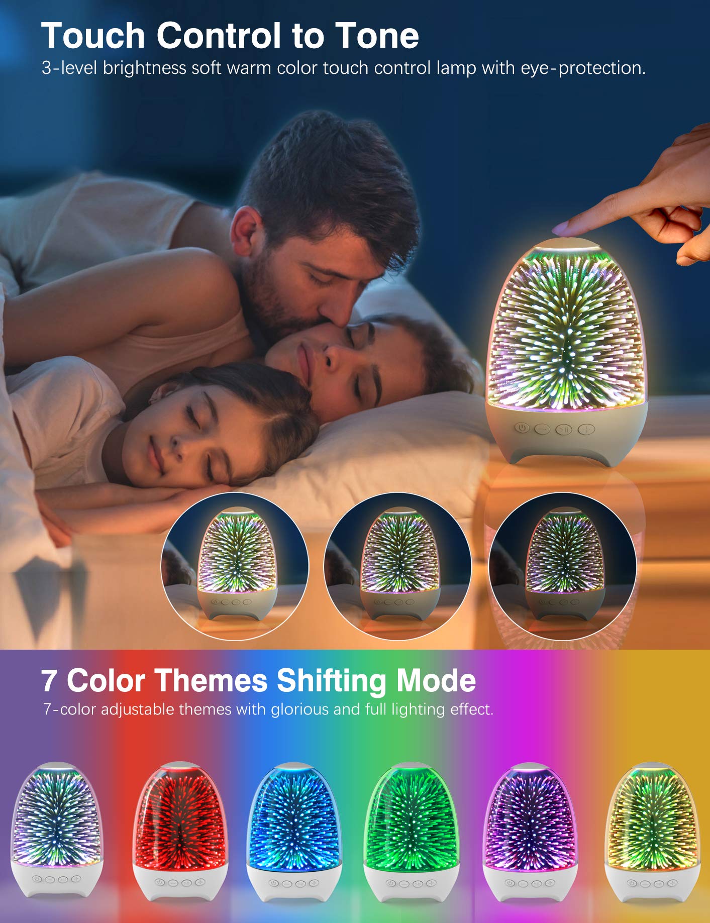 Bluetooth Speaker Night Lights, 3D Galaxy Bedside lamp Touch Control, Dimmable RGB 7 Colours Changing LED Portable Wireless Rechargeable Table Lamp for Bedroom,Best Gift for Kids, Boys, Girls 3d Galaxy Star Night Lights With Bluetooth Speaker, White