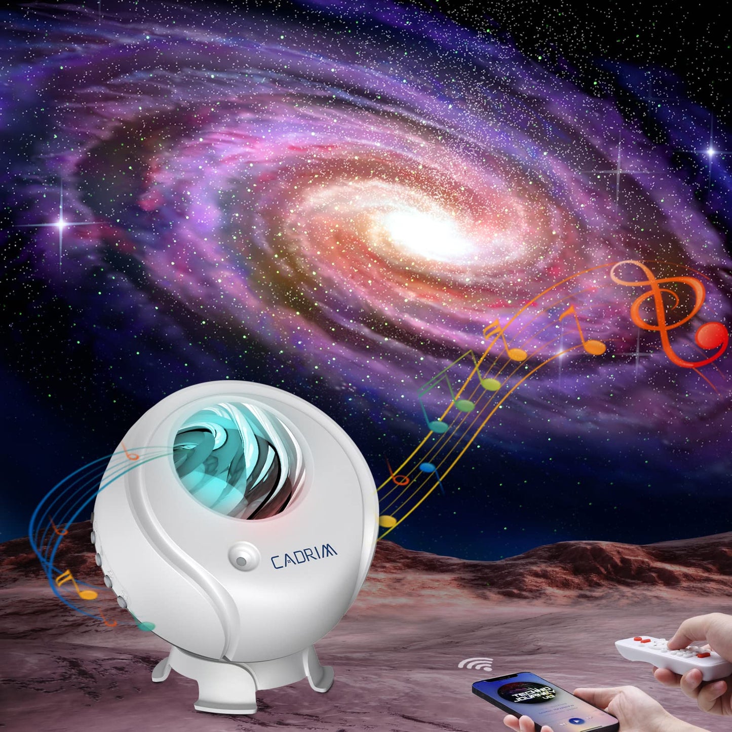 Cadrim Projector Star Galaxy Projector Universe Sky LED Night Light Starry Multicolor 3 in 1 Bluetooth Speaker 10 Levels Remote Control Timer Adjustable 90° Projection Lamp Bedroom Party Gift - White universe, nebula, stars