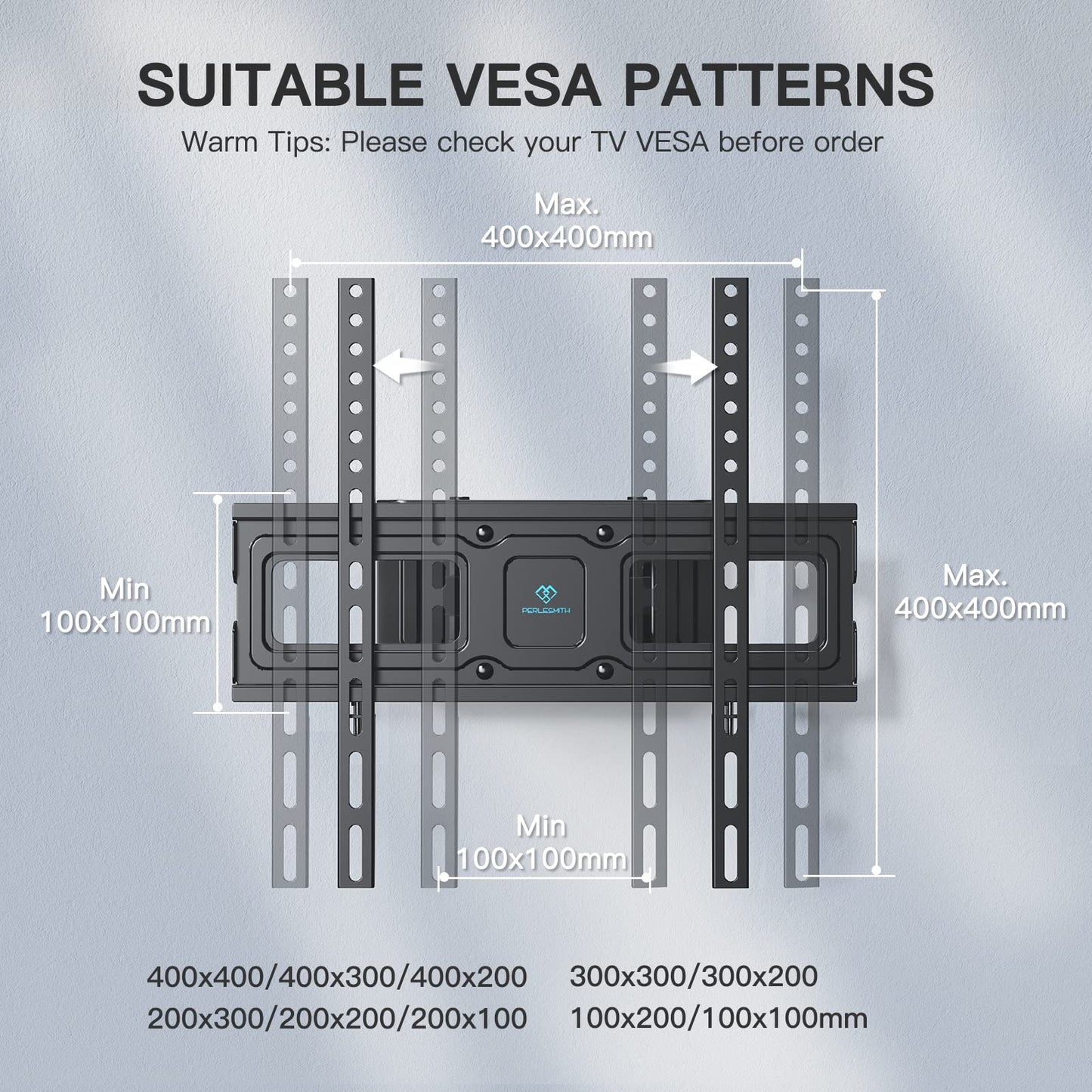 PERLESMITH TV Wall Bracket, Swivel Tilt TV Wall Mount for 26-65 Inch Flat & Curved TV up to 45kg, TV Bracket Max VESA 400x400mm