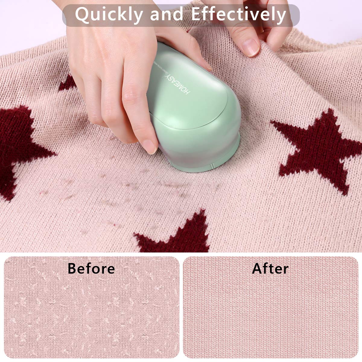 Fabric Shaver, Homeasy Lint Remover 2 in 1 Electric Lint Shaver Manual Lint Brush Sweater Defuzzer Bobble Remover for Clothes Quick and Effective Removal of Animal Hair and lint with 3 Blade Included Green