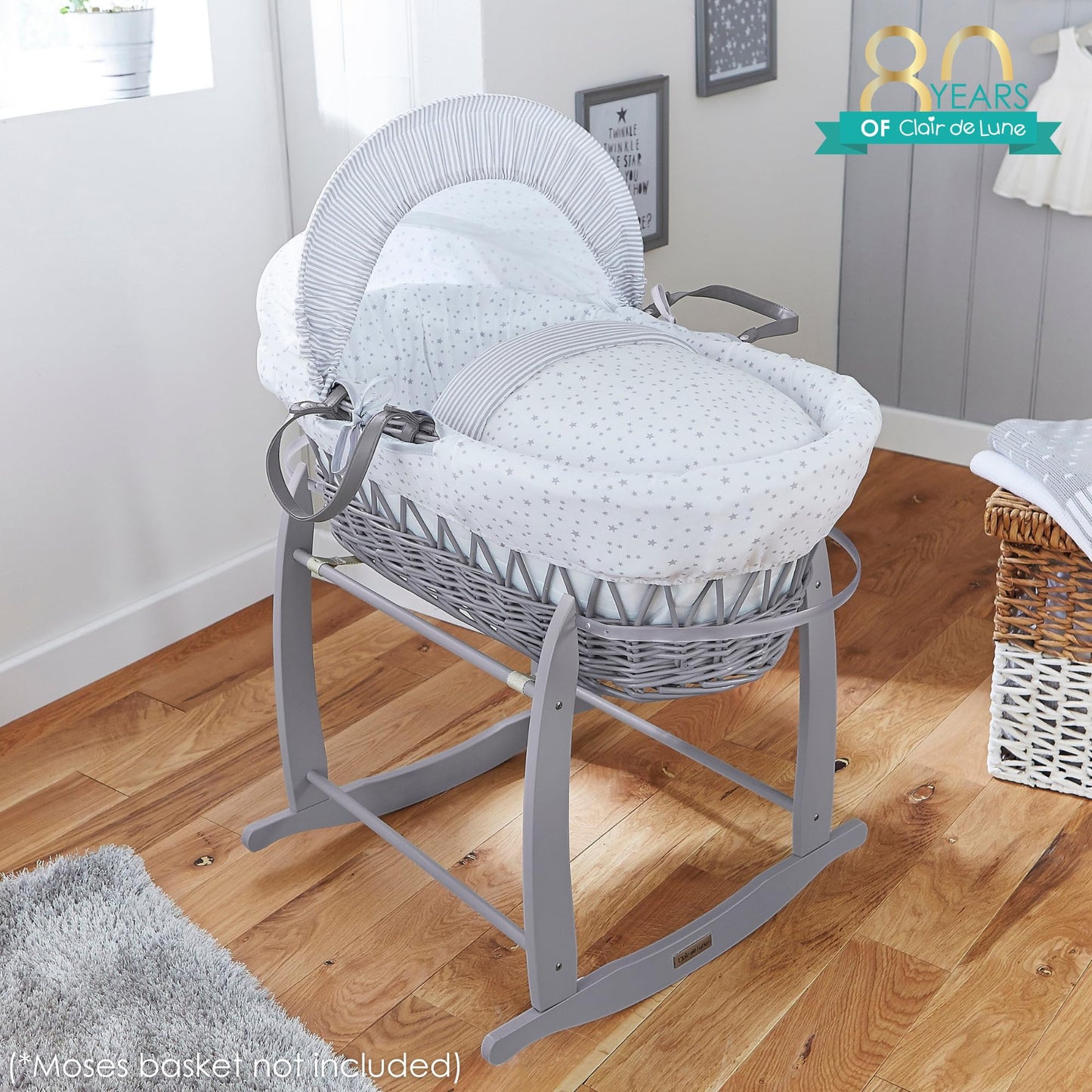 Clair de Lune | Deluxe Rocking Moses Basket Stand | Fits all Palm & Wicker Moses baskets | Grey Clair de Lune Deluxe Rocking Moses Basket Stand Single