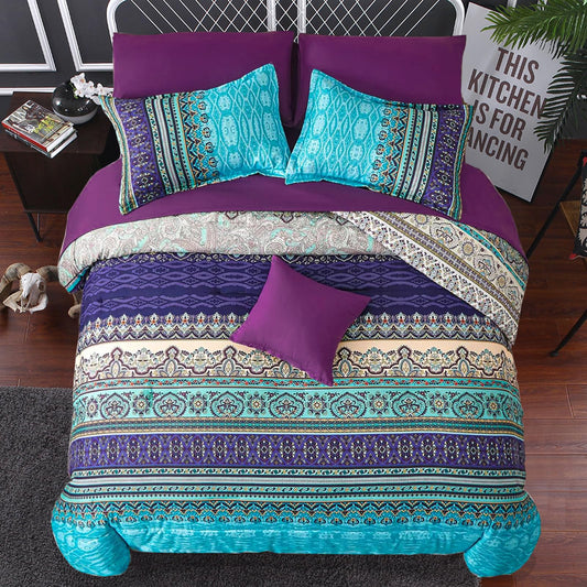 King Size Bohemian Duvet Cover Purple and Blue Colorful Boho Bedding Set with 2 Pillowcases Soft Microfiber Moroccan Bed Cover 220cm X 230cm King Size 220x230cm Purple Blue