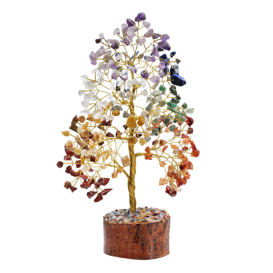 Seven Chakra Tree of Life, Crystals and Gemstones Tree, Feng Shui Bonsai Tree for Positive Energy, 7 Chaka Tree, Artificial Decorative Tree, Spritiual Gifts for Women, Reiki Healing Money Tree (Golden Wire) Seven Chakra