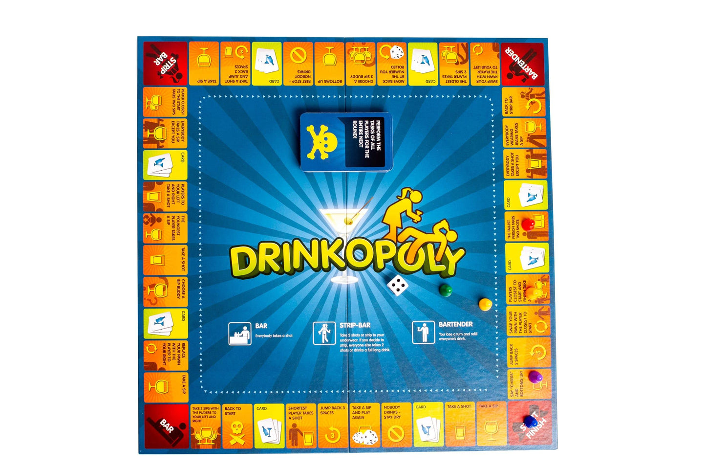 Drinkopoly - the King of Drinking Games - Combined Board/Table Party Games for Adults and Students with 50 Cards with Tasks, an (Un) Forgettable Experience, A Drinking Game Set Old Game