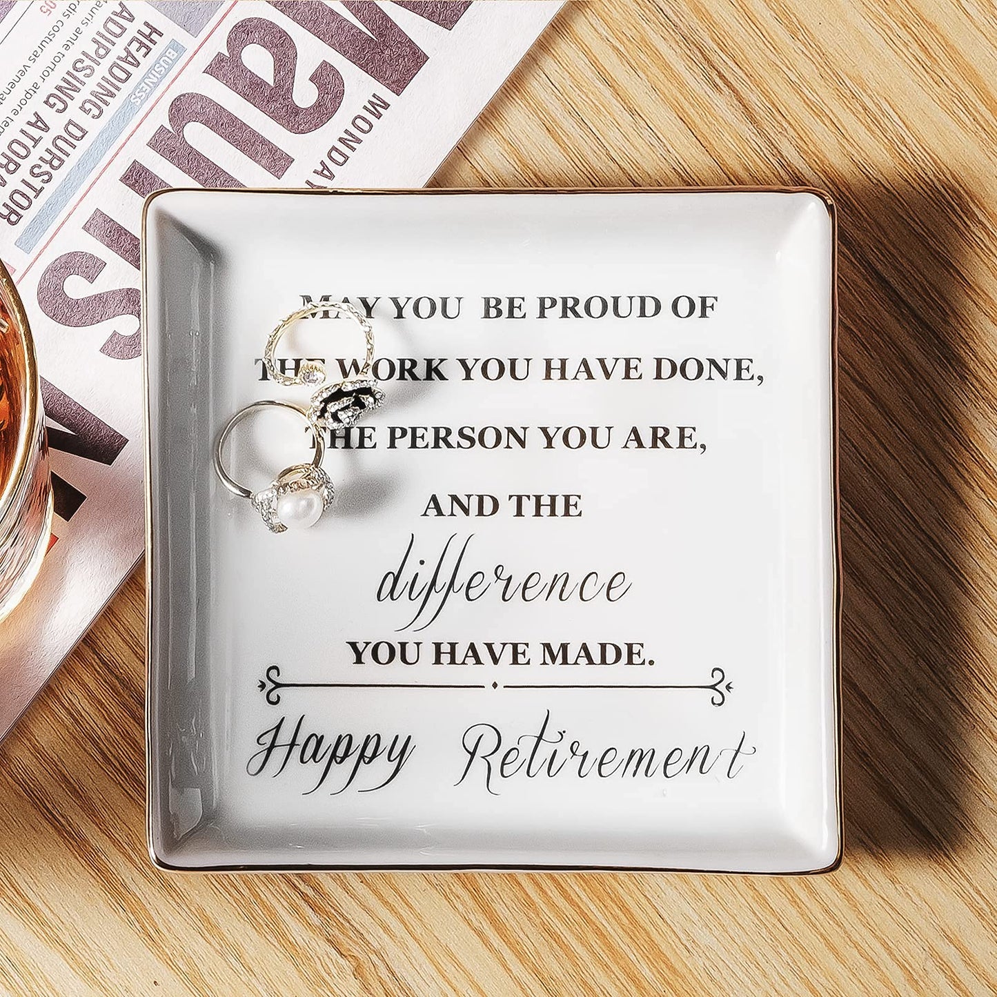 Titanape Happy Retirement Gifts for Women, Ring Dish Trinket Dish Jewellery Holder – Leaving Present Retirement Appreciation Gifts for Colleagues, Mum, Co-workers, Teacher, Female Friend, Wife, Sister