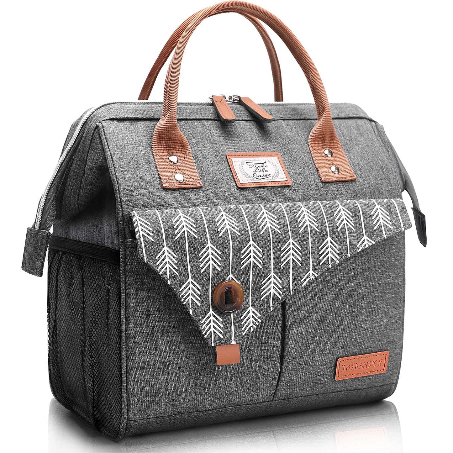 Lekesky 10L Insulated Lunch Bag for Women for Work Lunch Tote, Grey 10 L A-arrow-grey