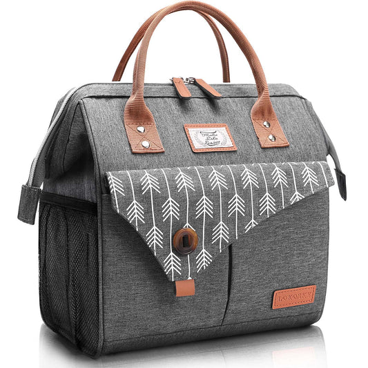 Lekesky 10L Insulated Lunch Bag for Women for Work Lunch Tote, Grey 10 L A-arrow-grey