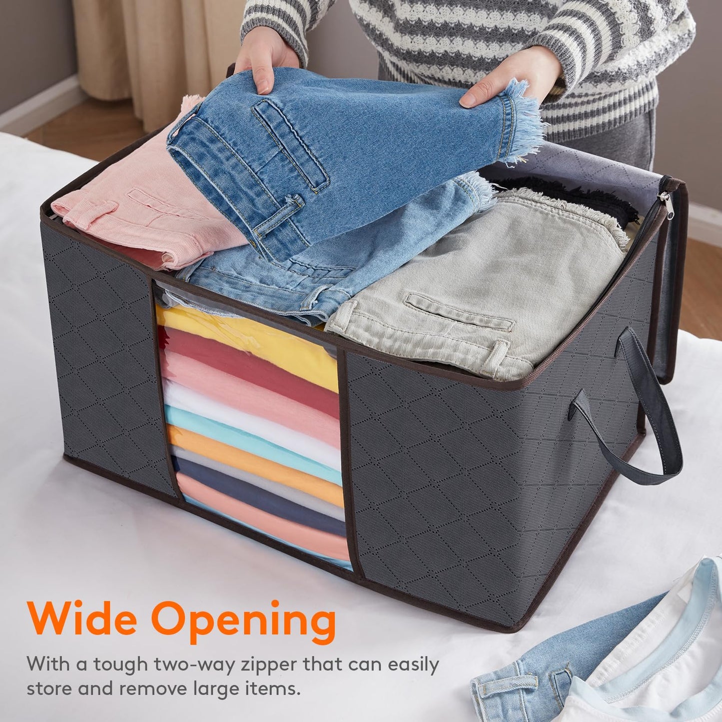 Lifewit 6 Pack Clothes Storage Bags, Foldable Storage Box Moving Bags Wardrobe Storage Organiser Packing Boxes for Moving House with Clear Window for Clothing Bedding Blankets, Grey