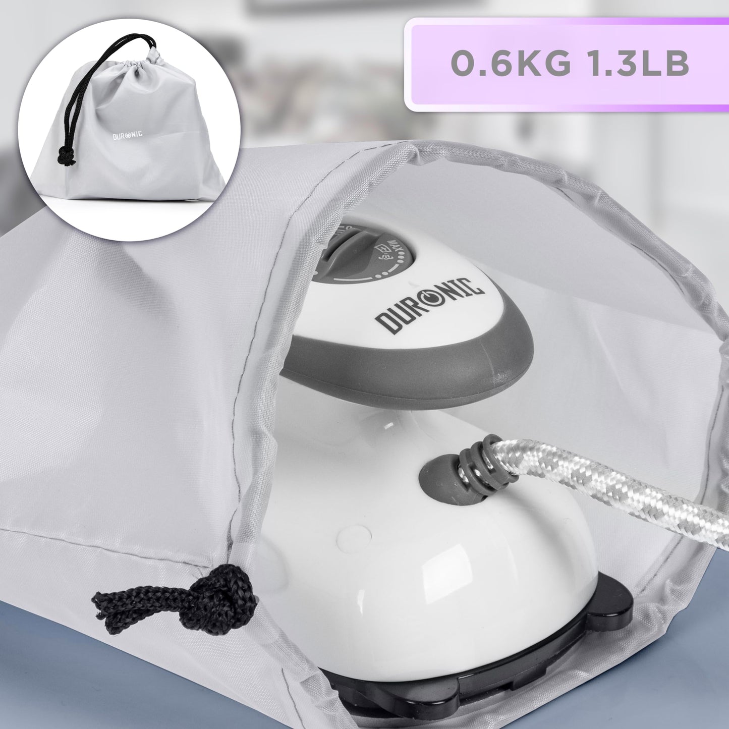 Duronic Travel Iron SI2 WE Mini Lightweight Compact Portable Steam Iron, 50ml Tank 375W Variable Heat Settings For Holiday Quilting Patchwork Applique Craft White