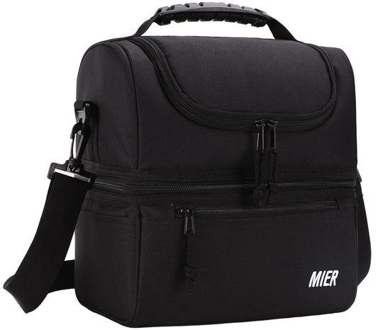 MIER Insulated Lunch Box Large Insulated Cool Tote Bag Lunch Kit for Men, Women, Double Deck Cooler, Black L