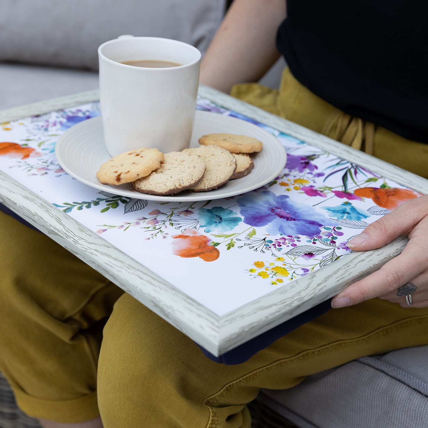 Creative Tops Lap Tray with Cushion with "Meadow Floral" Design, 44 x 34cm, Multi-Colour Meadow Floral Single