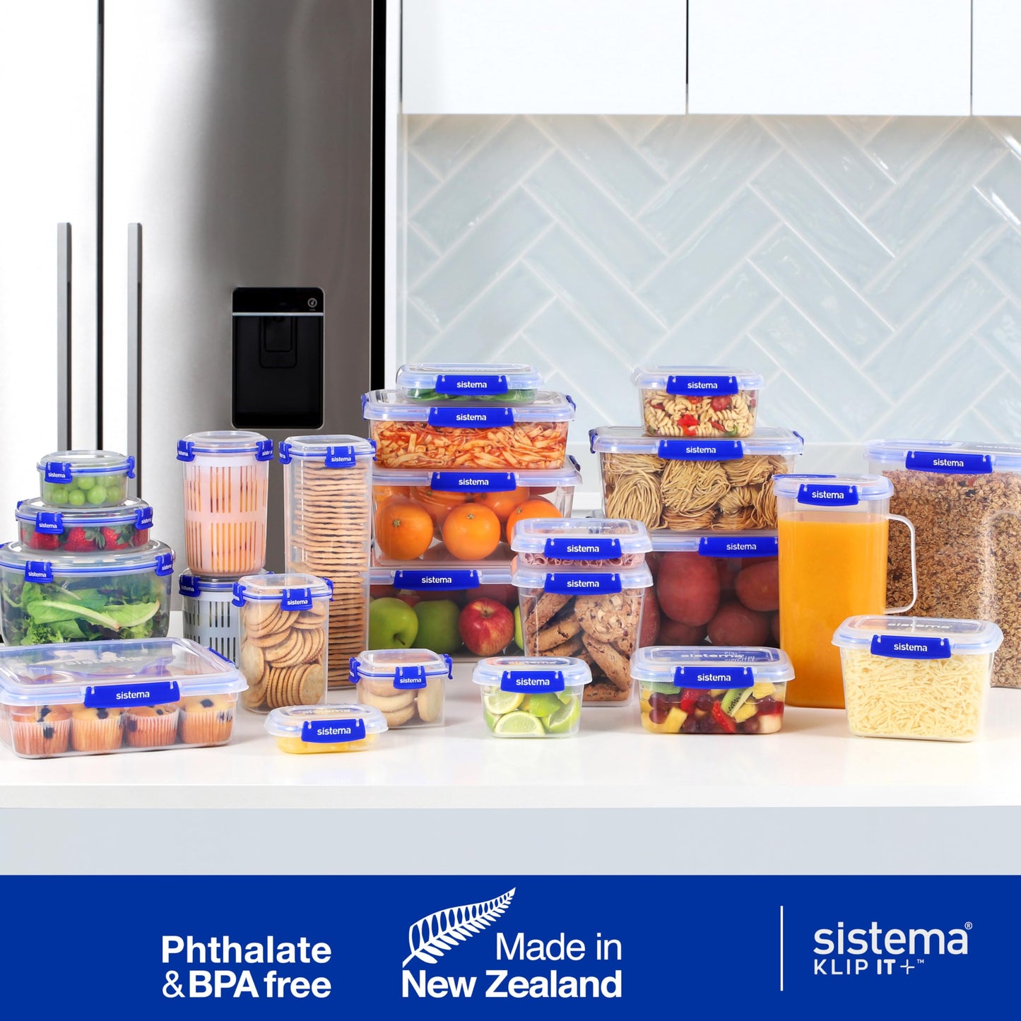 Sistema KLIP IT PLUS Food Storage Containers | 1 L | Leak-Proof, Stackable & Airtight Fridge/Freezer Containers with Lids | BPA-Free Plastic | Recyclable with TerraCycle® | 3 Count, Transparent 1L