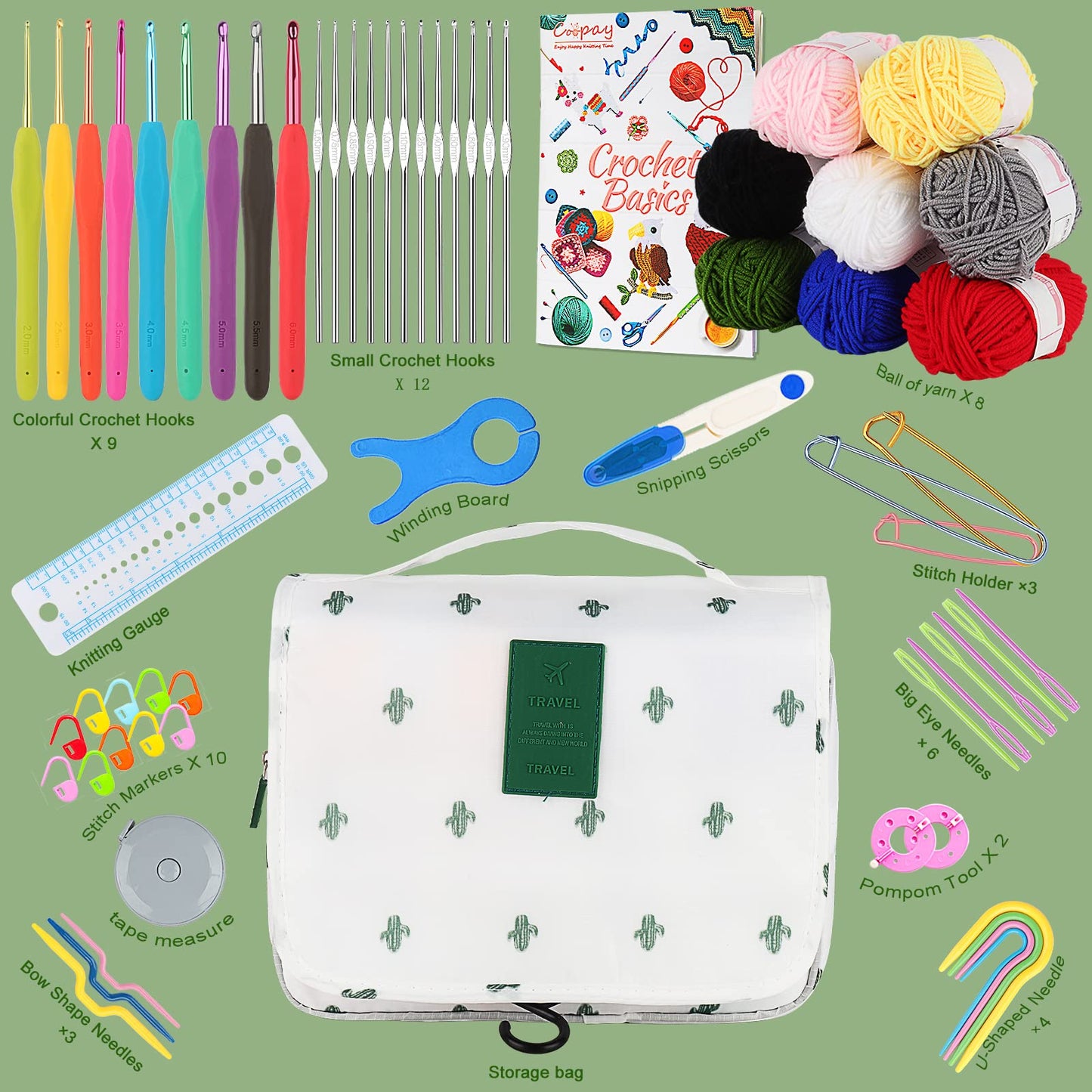 Coopay Crochet Set, Crochet Kits for Beginners Adults With Wool and Pattern, Knitting Starter Kit for Adults Kids, Starter Crochet Kit, Best Crochet Kits for Beginners Kids, Knitting Set White - Cactus Pattern