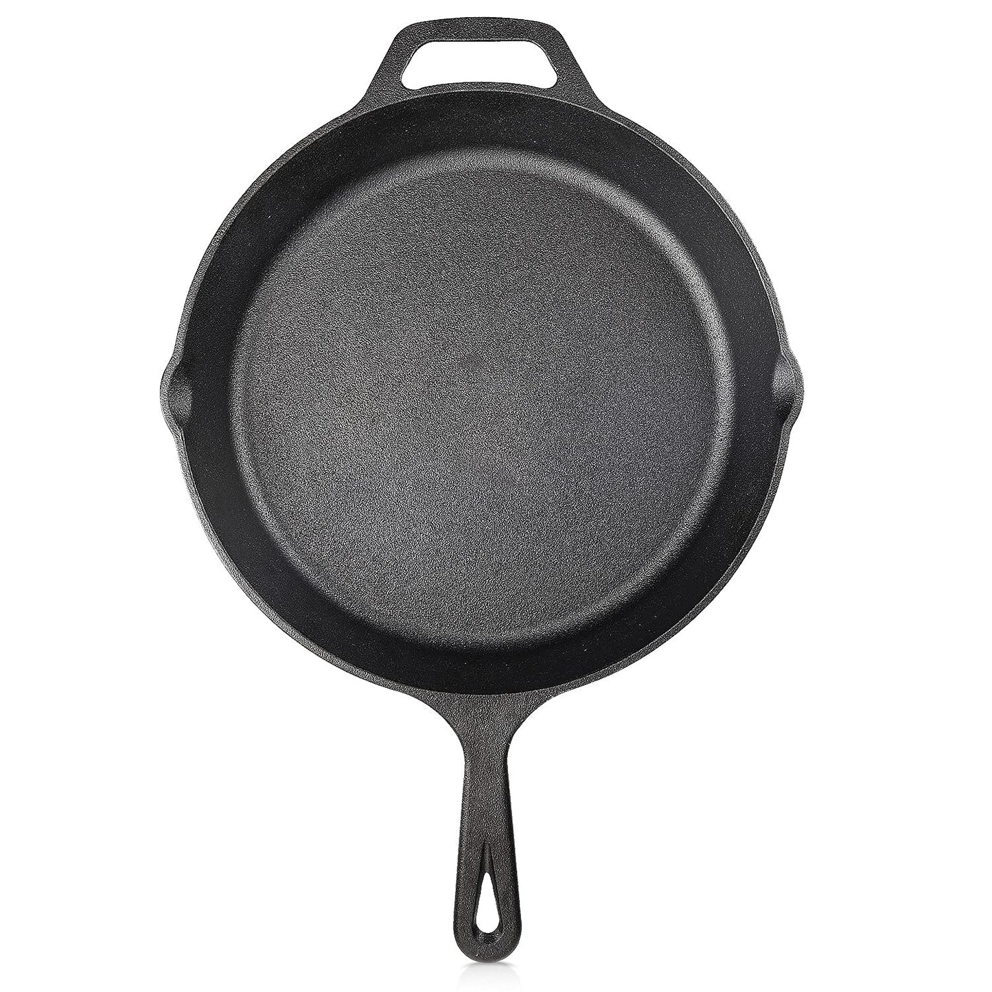 Navaris Cast Iron Skillet Pan - Pre-Seasoned 2 Handle Cast Iron Frying Pan Skillet for Oven, Stove, Barbecue, Campfire Cooking - 25 cm / 10 Inch