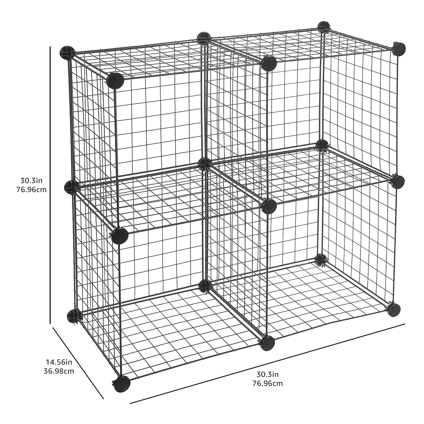 Amazon Basics 4 Cube Wire Storage Shelves, Black, 37 cm D x 77 cm W x 77 cm H Four Cube