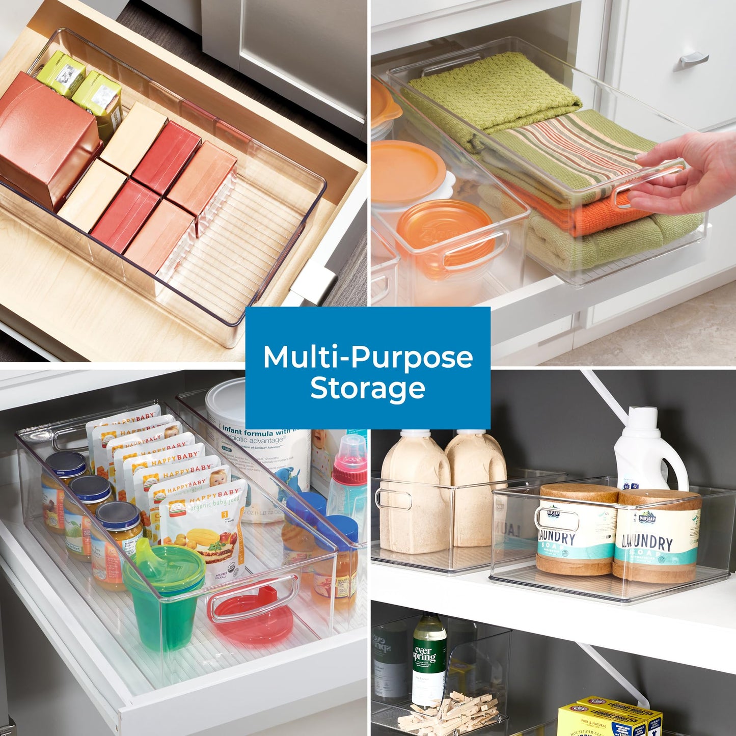 iDesign Fridge Organiser, Stackable Storage Container with Handles, Extra Large BPA-free Clear Drawer Organizer for Kitchen, Fridge and Refrigerator, Practical Organization for Kitchen Large and Deep