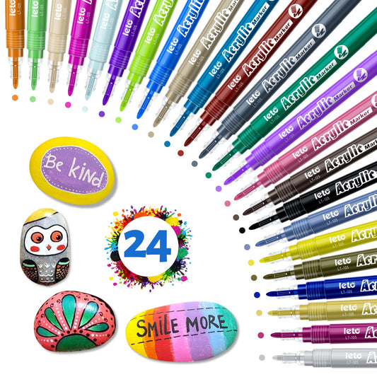 JYUYNY Acrylic Paint Pens,Paint Pens Markers,24 Colors Permanent Paint Art Markers Waterbased Pen Set for Photo Album,Canvas, DIY Craft, Glass, Ceramic, Wood,Halloween Pumpkin,Easter Egg,Non Toxic 24 colors