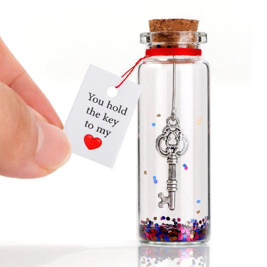 Anniversary present for Him, Her - I Love You Gift for Husband, Wife - Romantic Message in a Bottle - Gifts for Boyfriend, Girlfriend Key in a Bottle