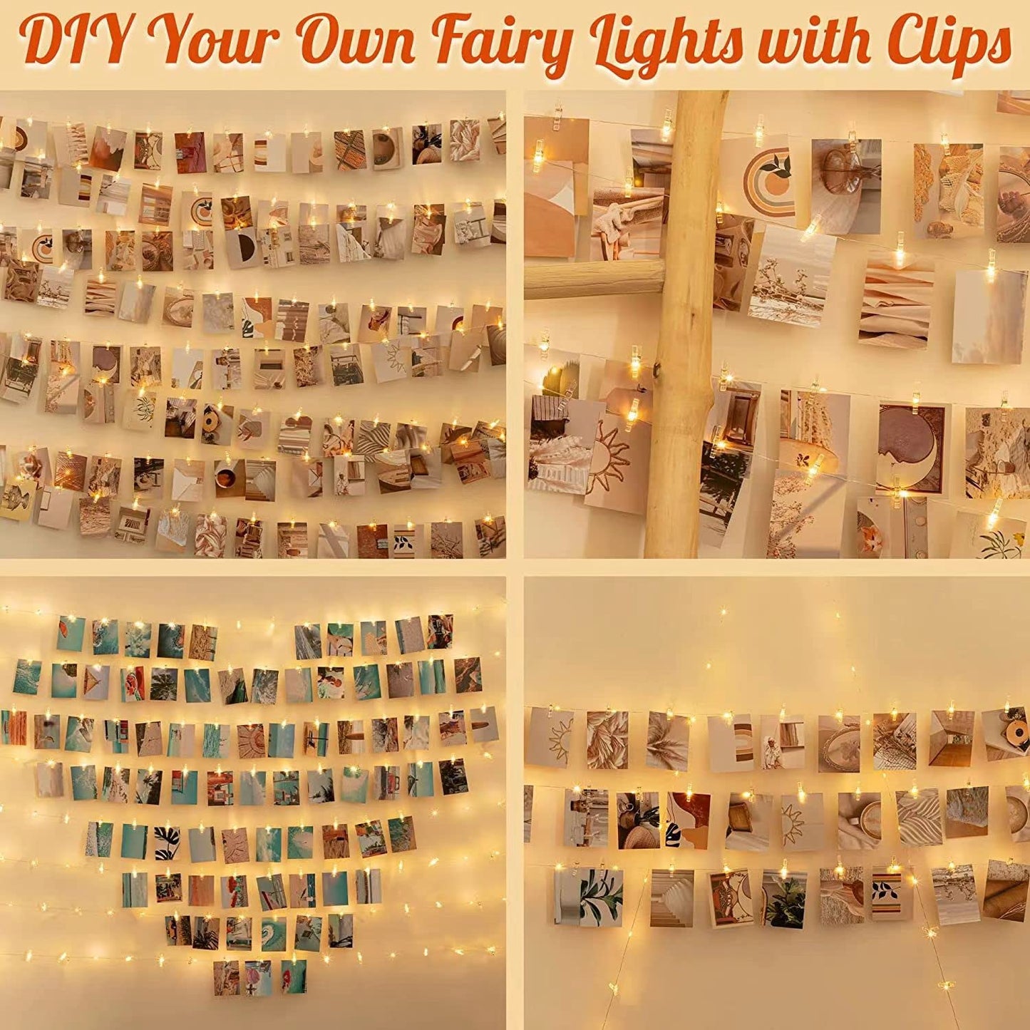 Fairy Lights for Bedroom, [2 Pack] Each 120LED 12M USB Plug in Fairy Lights With 40 Photo Clips,Copper Wire Waterproof Hanging Fairy Lights With Remote Timer,Party,Wedding,Birthday,Christmas Decor With Clip