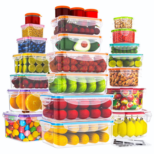 RockBerry 46PCS Plastic Storage Containers with Lids Airtight-Plastic fridge bin with lids,Freezer Safe Leak Proof-Label and marker 46 PCS