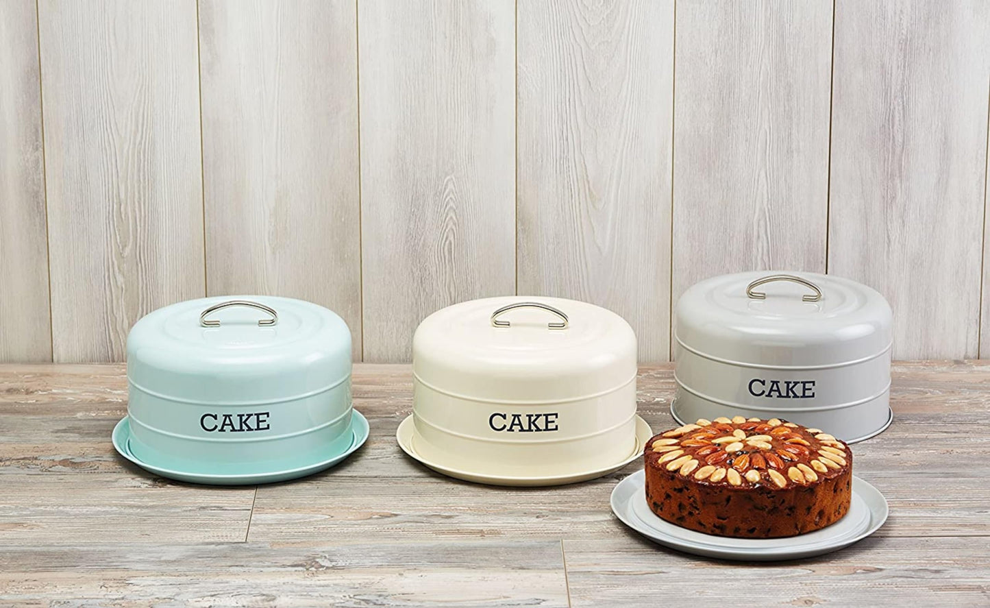 KitchenCraft Living Nostalgia Cake Tin Storage, Airtight Cake Storage Tin / Cake Dome, 28.5 x 18 cm, Antique Cream Single