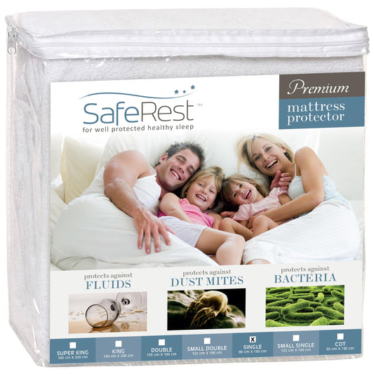 SafeRest Waterproof Mattress Protector - Fitted Single Size Mattress Pad Cover - Machine Washable Cotton Mattress Cover for Bed (Single Size, 90x190cm) Single (90x190cm) White