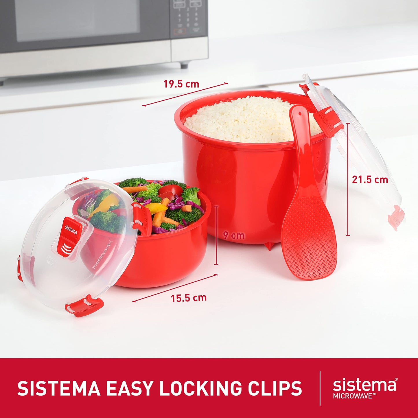 Sistema Microwave Rice Cooker (2.6L) & Round Microwave Food Container (915ml) Set | Food Containers with Steam-Release Vents | BPA-Free | Recyclable with TerraCycle® | 2 Count Rice Cooker + Round Container Single