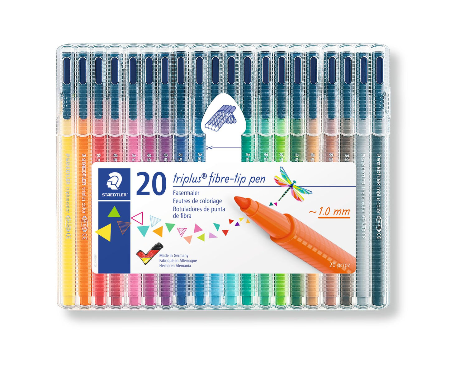 STAEDTLER 323 SB20 Triplus Colour Fibre-Tip Pens, 1.0mm - Assorted Colours (Pack of 20) 20 Count (Pack of 1) Standard Packaging