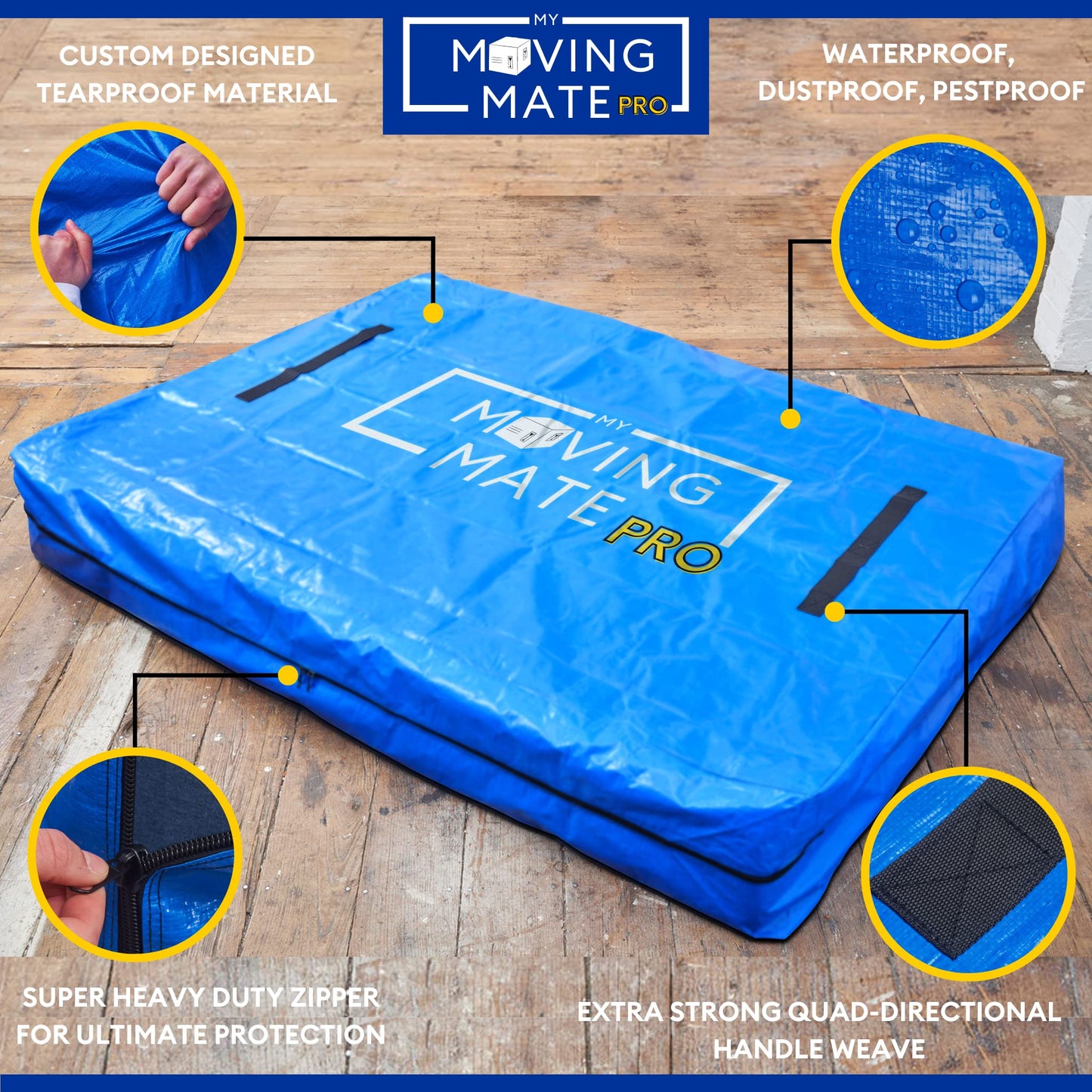 Double Size Mattress Bag for Moving and Storage with 8 Handles and Zip - Tarp Plastic Mattress Cover for Moving and Storage - Professional Grade Mattress Storage Bags - Heavy Duty, Reusable Double - Pro Version