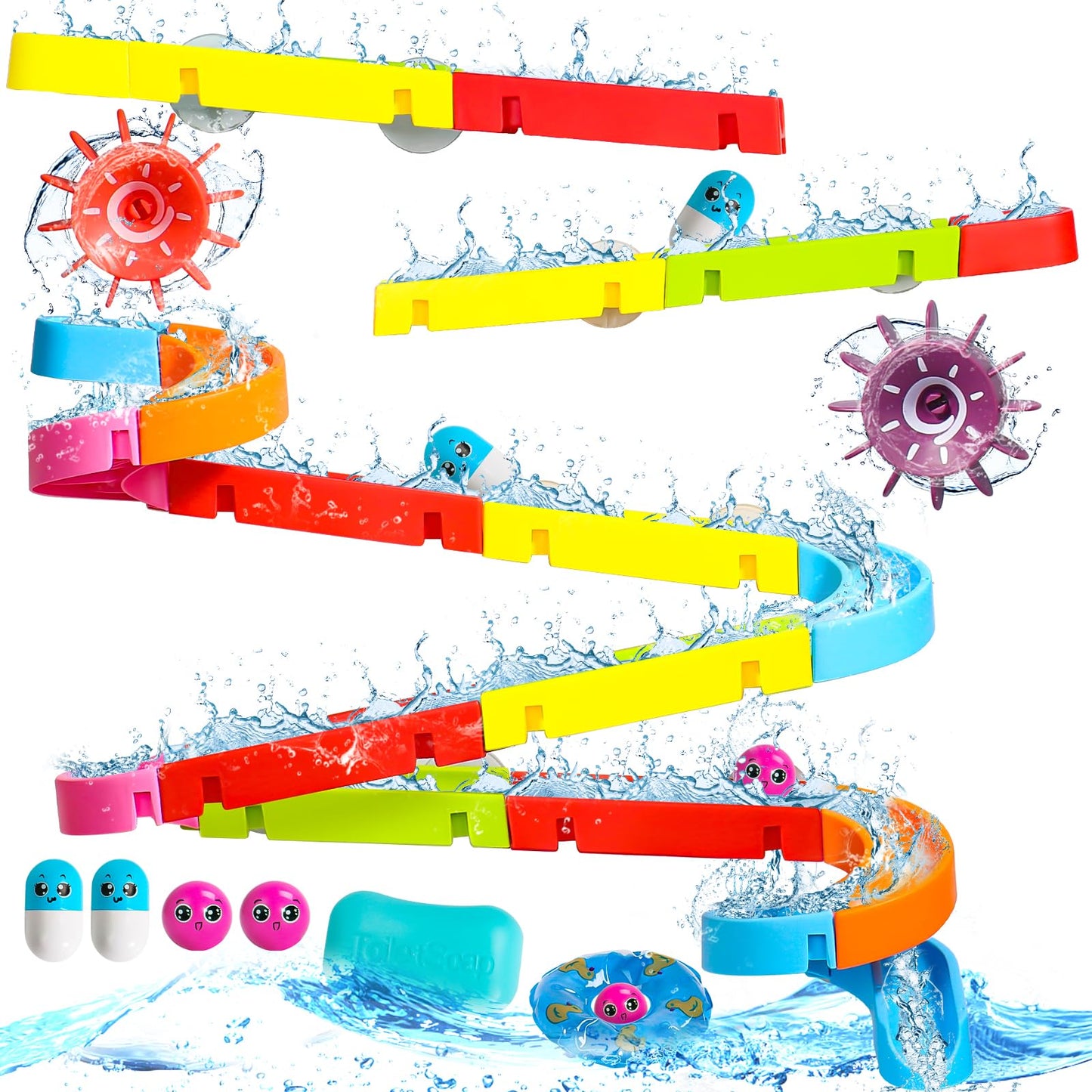 Nuheby Bath Toys Bath Track Game Shower Water Toys Watermill Slide Bath Toy Toddler Bath Time Multicoloured Diy Sucking Orbit with Suction Cups Kids Bathtub Toys for 3 4 5 Year Old Boys Girls