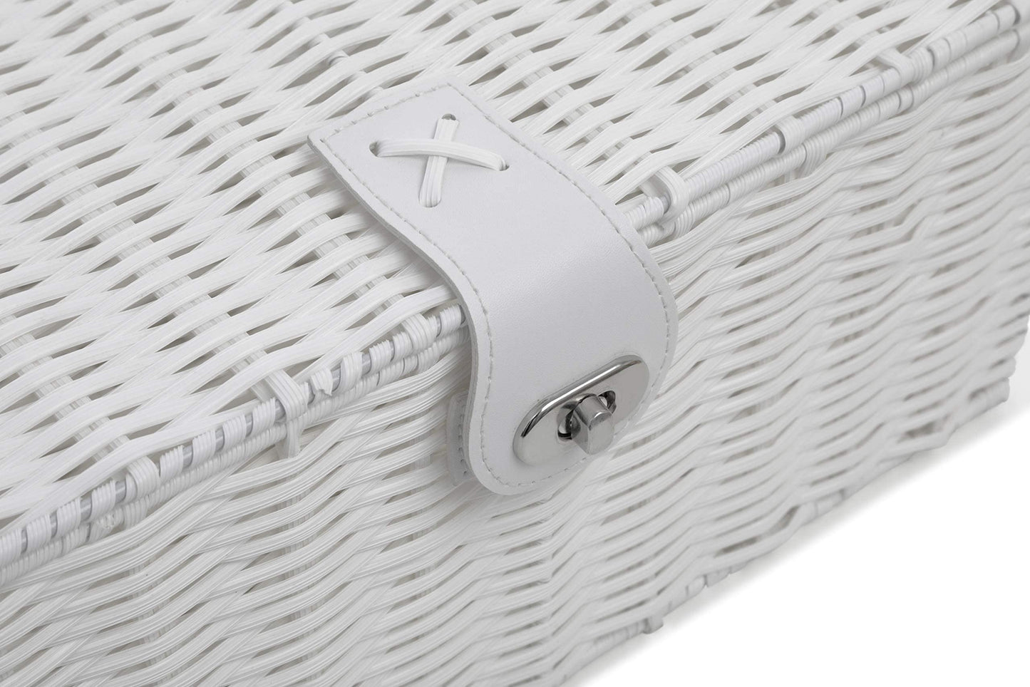 2 x Arpan Resin Woven Storage Hamper Basket Box with Lid & Lock (White - Medium) White - Medium