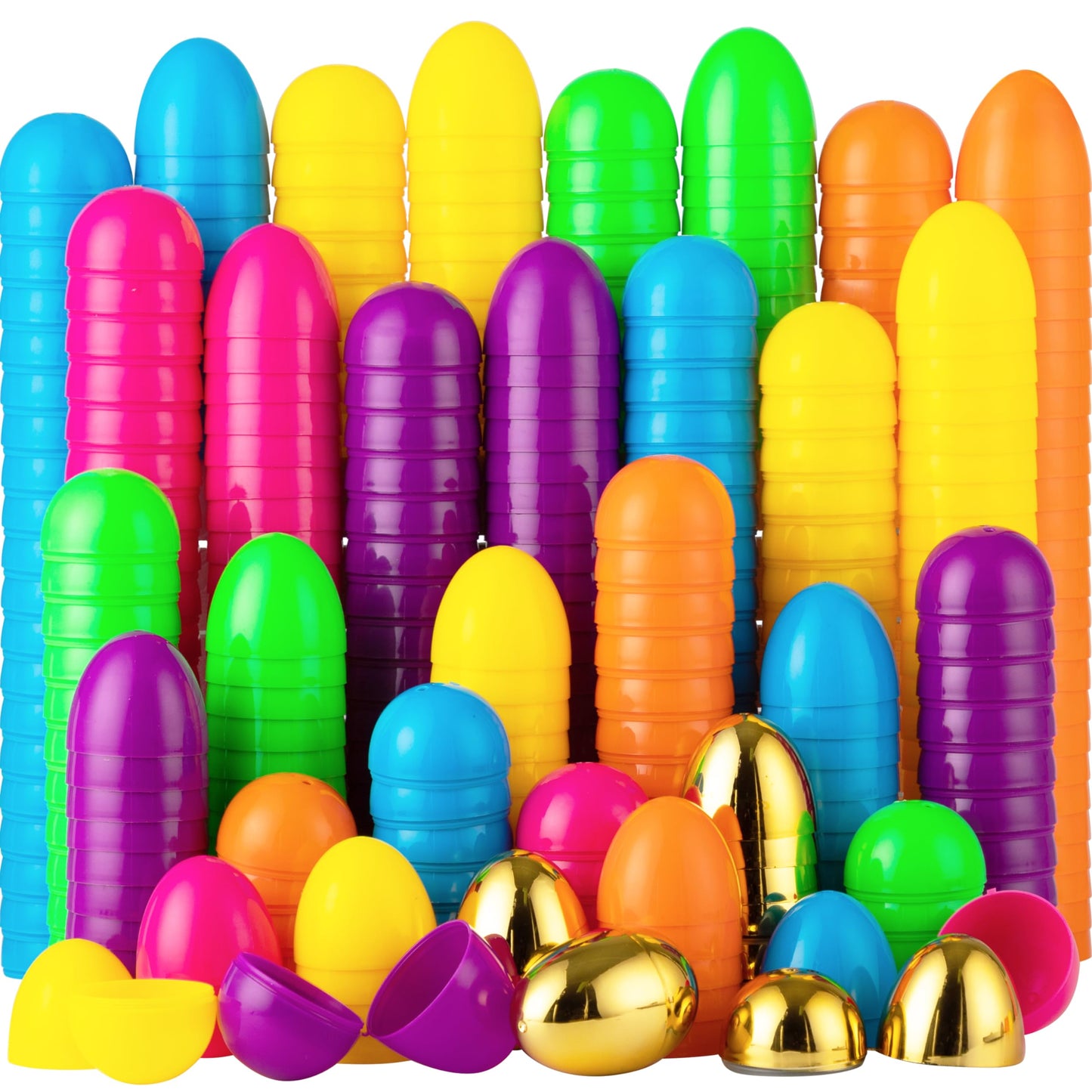 JOYIN 144 Pieces 2 3/8" Easter Eggs + 6 Golden Eggs for Filling Specific Treats, Easter Theme Party Favor, Easter Eggs Hunt, Basket Stuffers Filler, Classroom Prize Supplies Toy