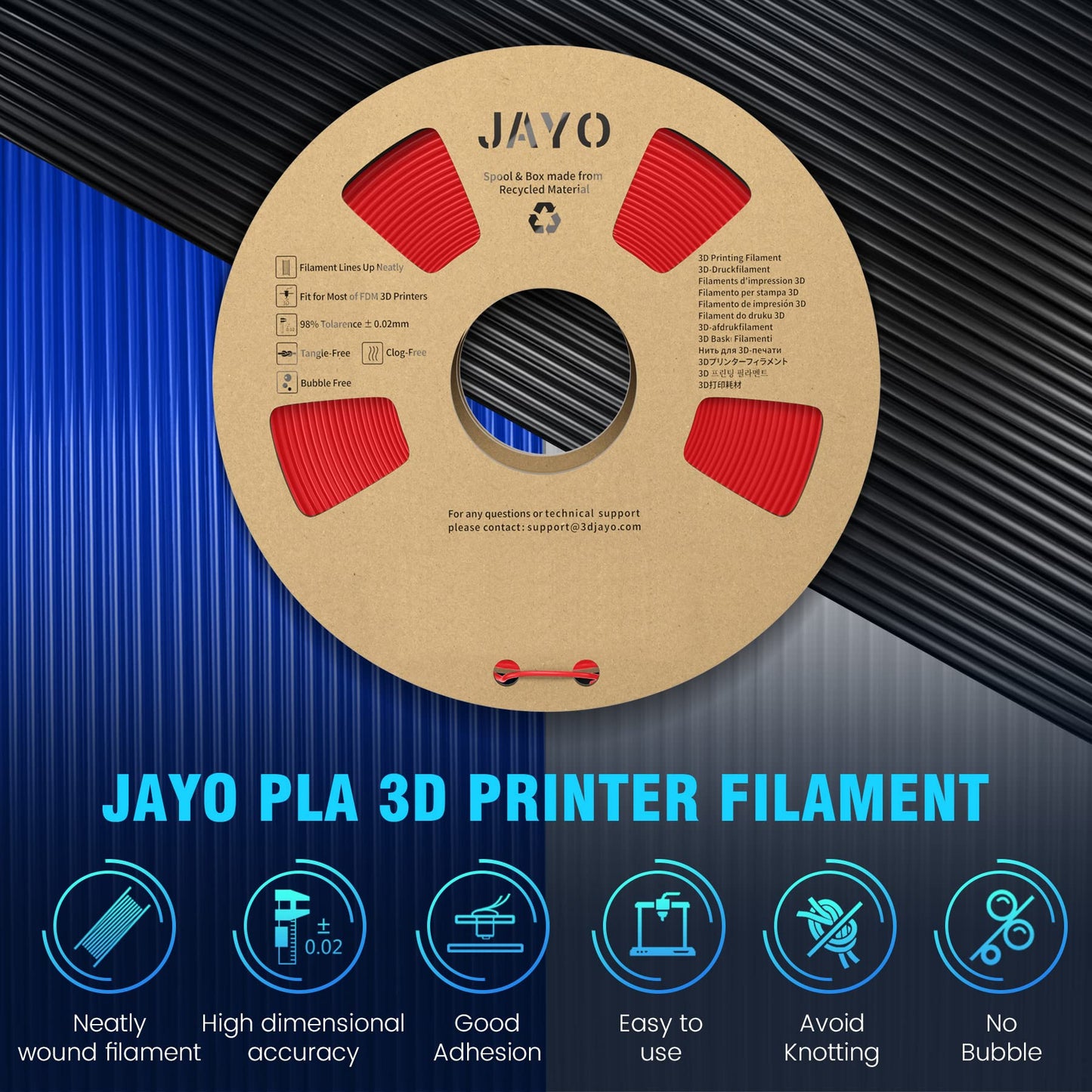 JAYO PLA Filament 1.75mm 1.1KG, PLA 3D Printer Filament Dimensional Accuracy +/- 0.02mm, Neatly Wound Filament PLA, Fit Most FDM 3D Printers, 1.1KG Spool (2.42 LBS), 2 Pack, Total 2.2KG, Black+White 1.1KG*2 Black+White