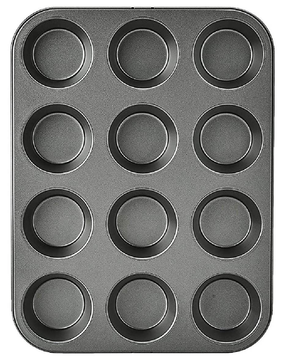 Amazon Basics Nonstick Round Carbon Steel Muffin Pan, 2-Pack, Grey Muffin Trays Only