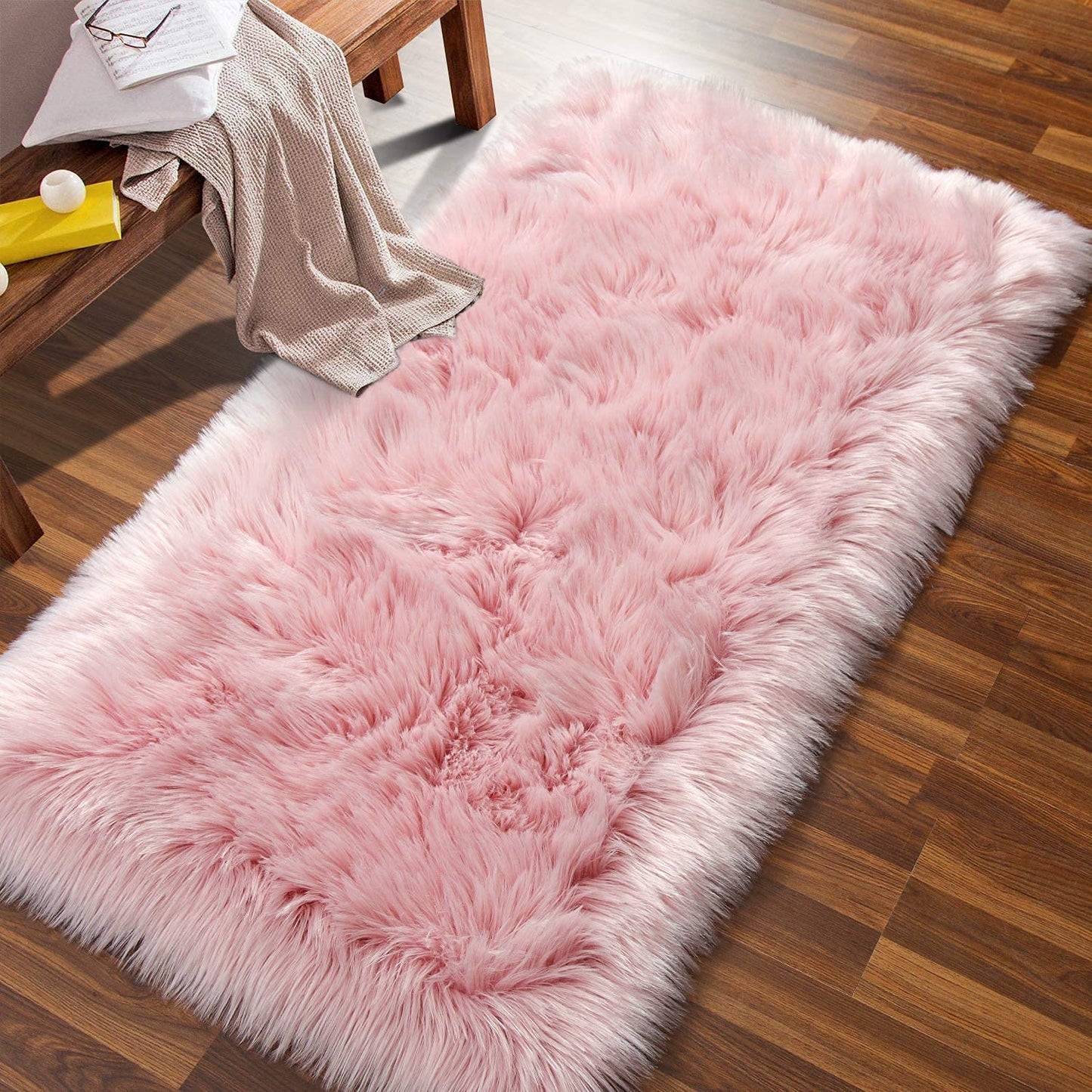 Faux Sheepskin Rug Fluffy Rug,Fluffy Area Small Rugs Shaggy Rugs for Bedroom Rug Fluffy Sofa Floor Carpet Home Decoration Pink Rugs (Pink 27.5 x 53.1 inch) 27.5(W) x 53.1(L) inch