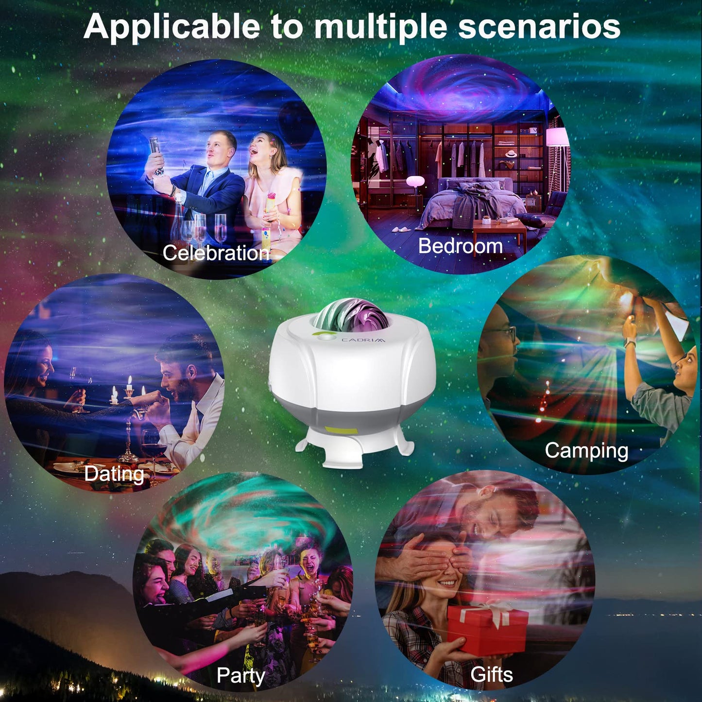 Cadrim Projector Star Galaxy Projector Universe Sky LED Night Light Starry Multicolor 3 in 1 Bluetooth Speaker 10 Levels Remote Control Timer Adjustable 90° Projection Lamp Bedroom Party Gift - White universe, nebula, stars